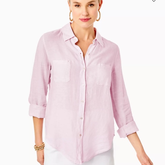 Lily Pulitzer light pink 100% linen button up blouse size S - Picture 1 of 5